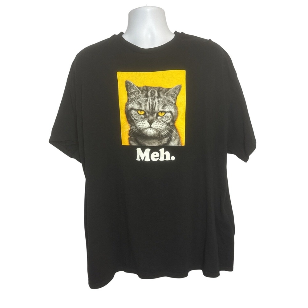 Meh Cat Mens 2XL Graphic‎ T-Shirt Short Sleeve Black Novelty Casual Funny
